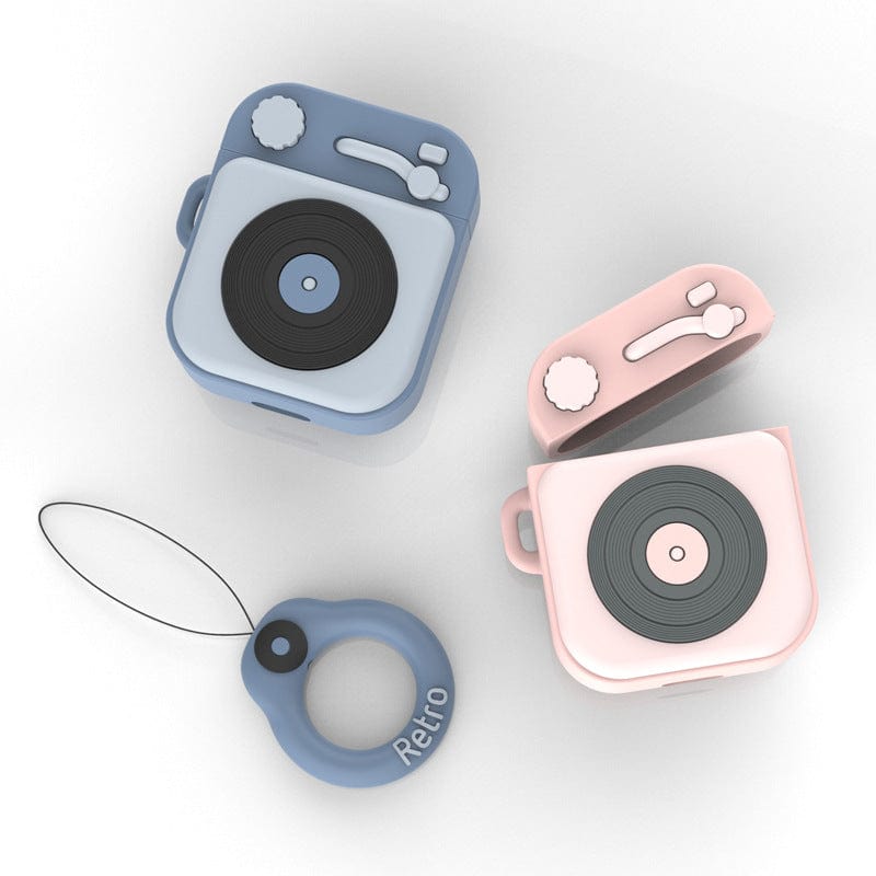 Cartoon Retro Gramophone  Wireless Bluetooth Headset Silicone Case