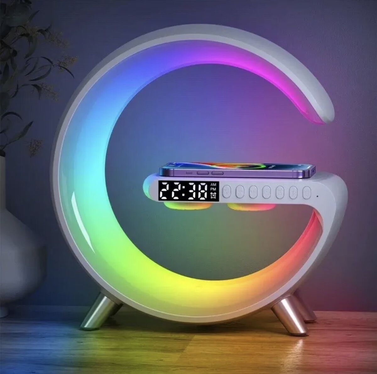 Intelligent G Shaped LED Lamp , Bluetooth Speaker and Wireless Charger